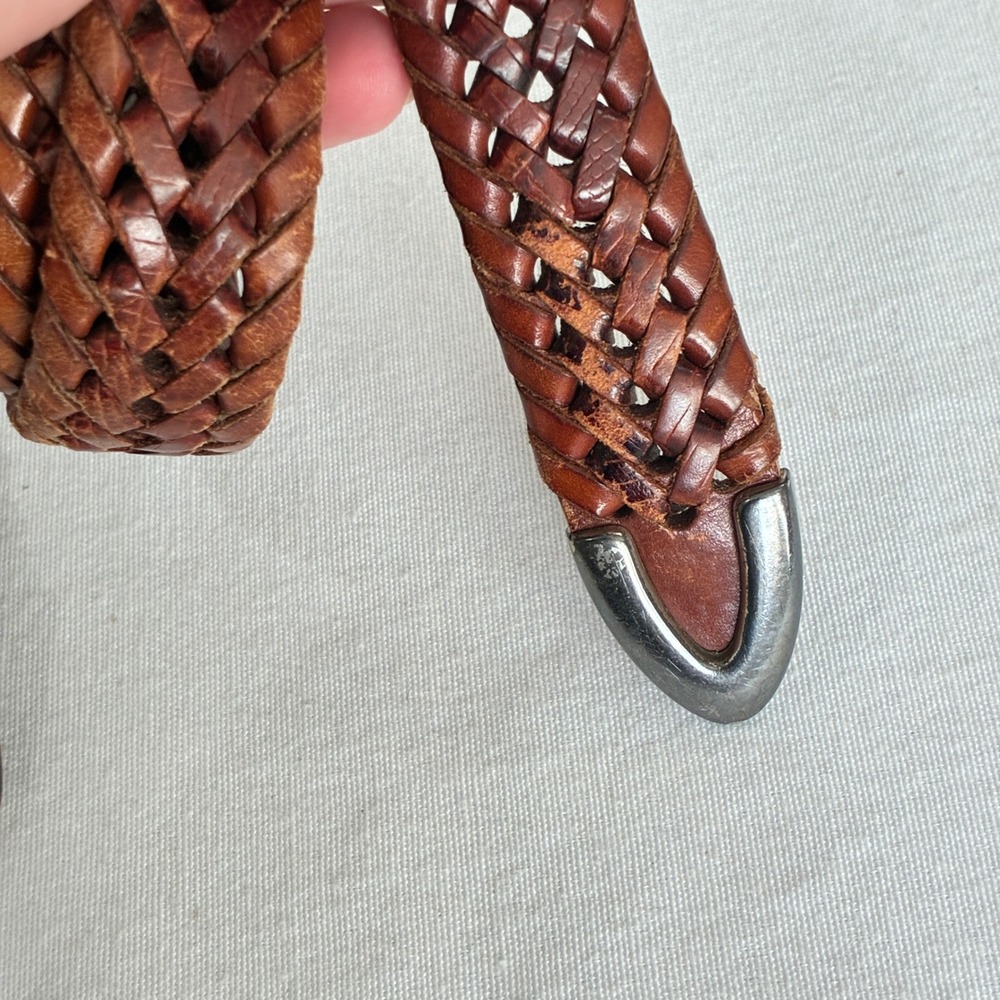Y2K Fossil Braided Belt Mens 34 Brown Woven Leather Western Boho Vintage - Picture 2 of 9
